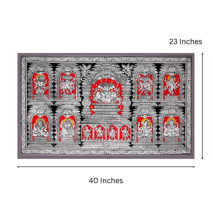 Sarva Devata Pattachitra — Original Odisha Hand-Painted Hindu Pantheon Art | 23×40 Inches | Sacred Temple Wall Art