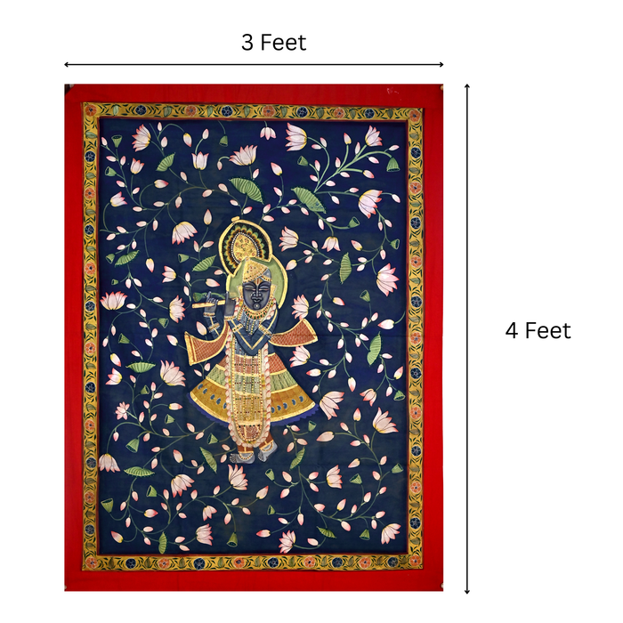 Krishna in the Lotus Vine Pichwai Painting · 3×4 Feet