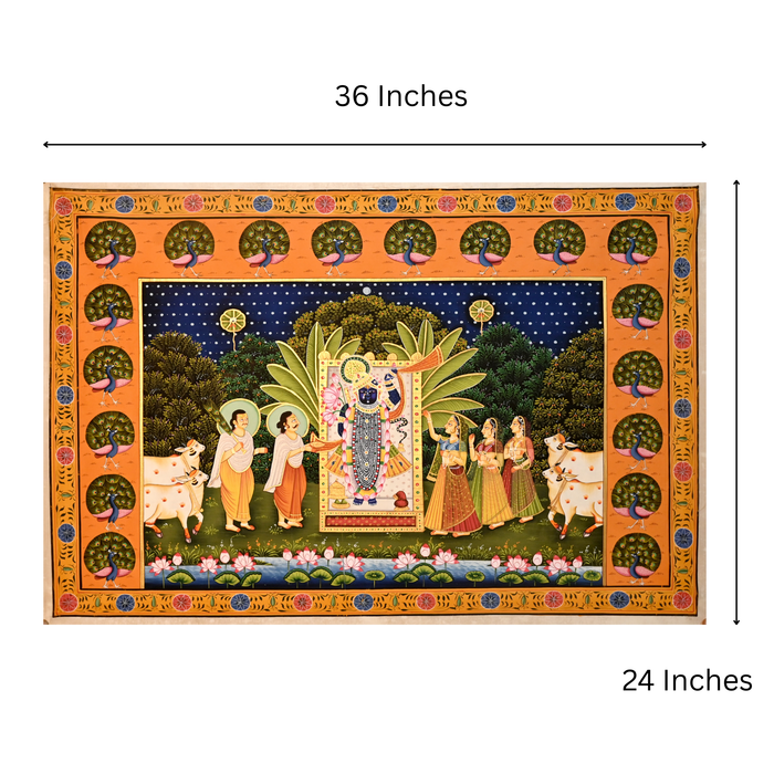 Shrinathji Worshipped by Devotees Pichwai Painting · 36×24 Inches