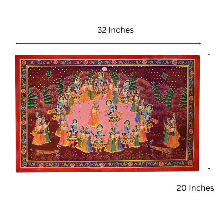 Krishna Raas Leela Circle Pattachitra · 32×20 Inches