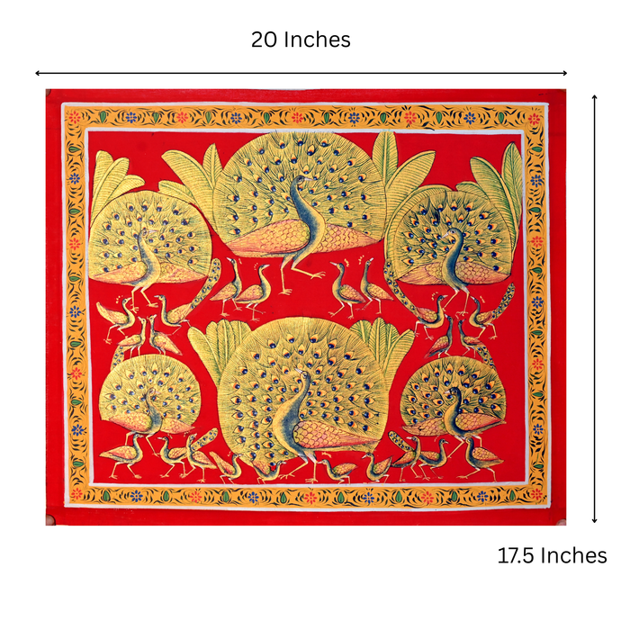 Dancing Peacocks Pichwai Painting · 20×17.5 Inches