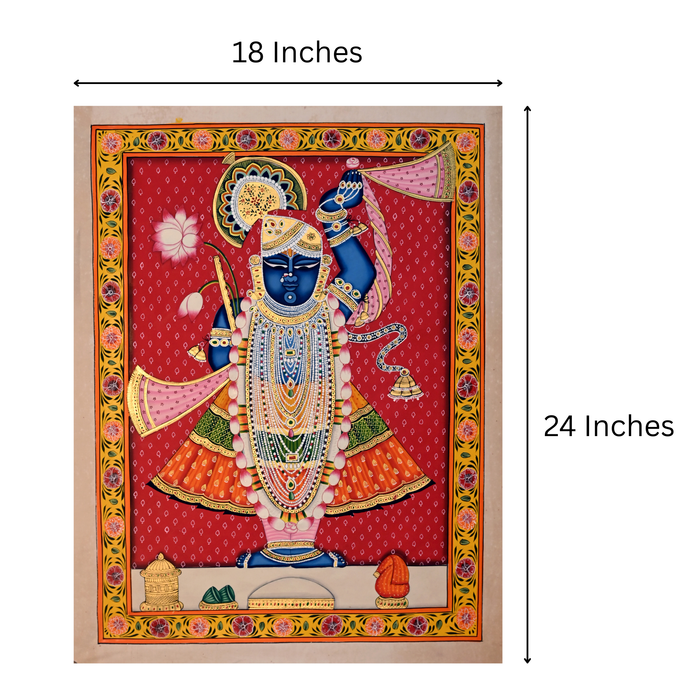 Shrinathji Pichwai Painting (Bandhani Ground) · 18×24 Inches