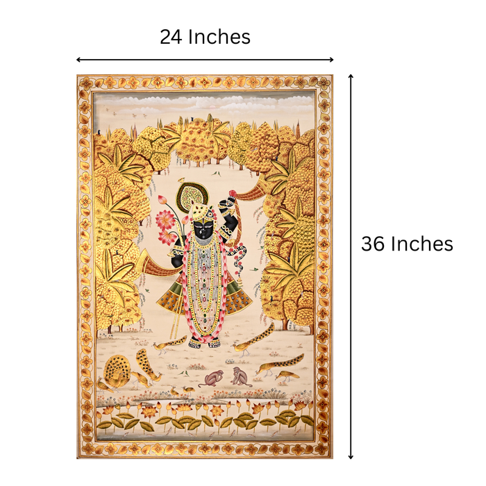 Shrinathji in the Golden Forest Pichwai Painting · 24×36 Inches