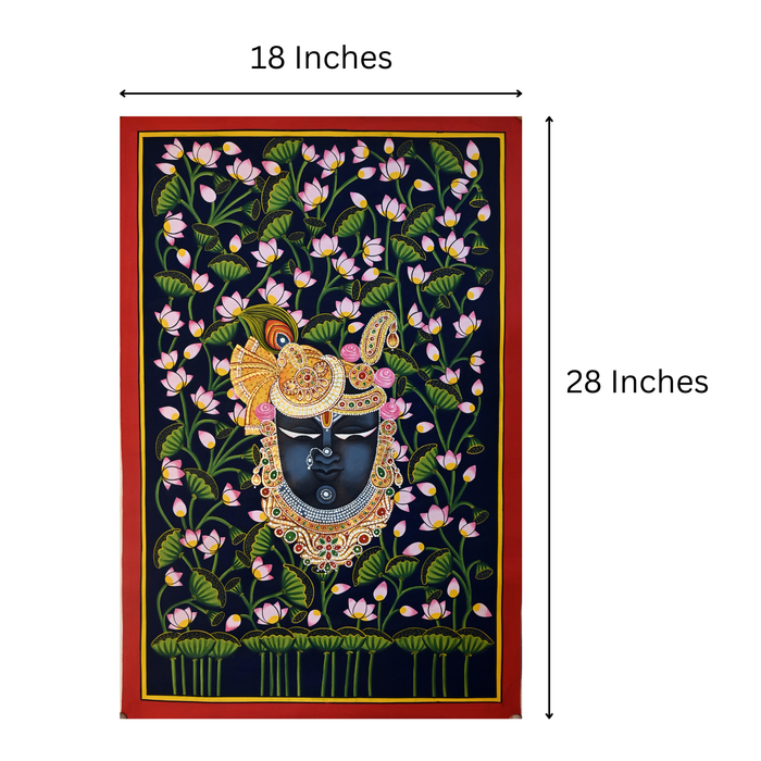 Shrinathji in the Lotus Field Pichwai Painting · 18×28 Inches