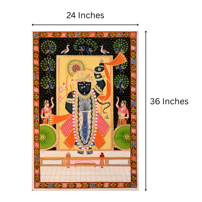 Shrinathji with Peacocks Pichwai Painting · 24×36 Inches
