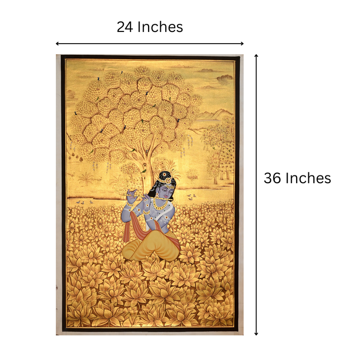 Krishna Under the Golden Tree Painting · 24×36 Inches