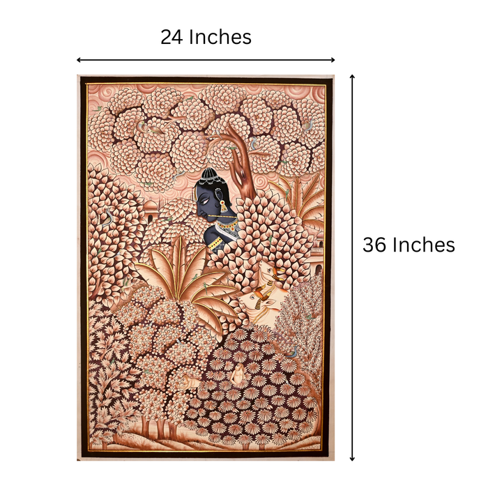 Krishna in the Blossom Grove Pichwai Painting · 24×36 Inches