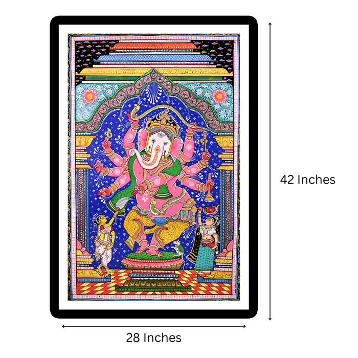 Nritya Ganapati Pattachitra — Original Odisha Hand-Painted Dancing Ganesha Art | 28×42 Inches | Sacred Ganesha Wall Art