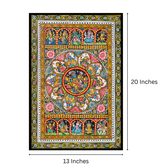 Radha Krishna Dashavatar Pattachitra — Original Odisha Hand-Painted Mandala Art | 13×20 Inches | Sacred Vishnu Wall Art
