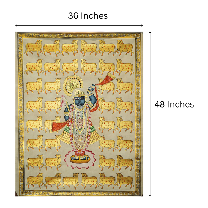 Shrinathji Amidst the Sacred Herd Pichwai Painting · 36 by 48 Inches