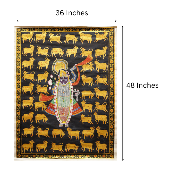 Shrinathji Among the Golden Cows Pichwai Painting · 36 by 48 Inches