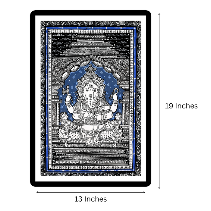Ganesha Writing Mahabharata Pattachitra — Original Odisha Hand-Painted Temple Art | 13×19 Inches | Sacred Ganesha Wall Art