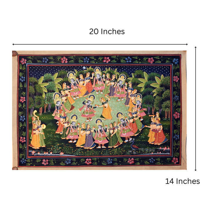 Raas Leela Pattachitra (Green Grove) · 20×14 Inches