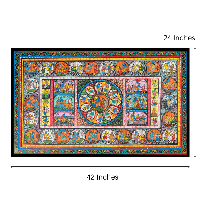 Original Pattachitra Painting – The Divine Life of Lord Krishna | 42 x 24 Inches | Hand-Painted Traditional Odisha Art
