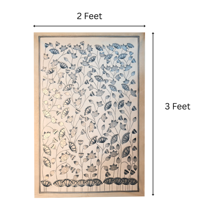 Kamal Talai Pichwai Painting (Silver Foil) · 2×3 Feet