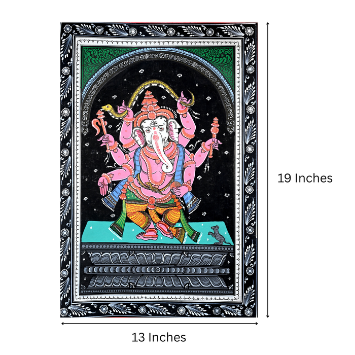 Six-Armed Ganesha Pattachitra — Original Odisha Hand-Painted Cosmic Temple Art | 13×19 Inches | Sacred Ganesha Wall Art