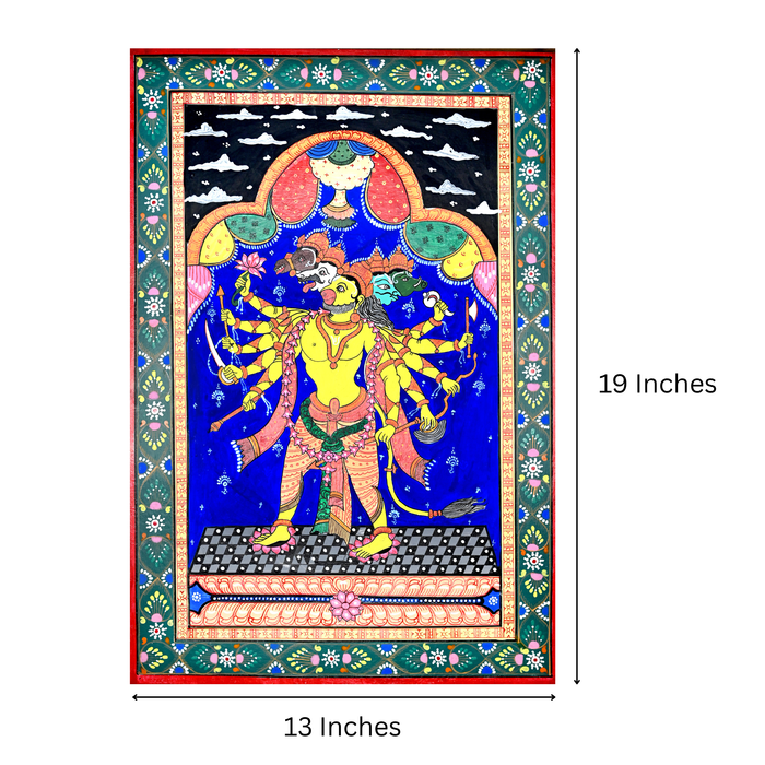 Panchmukhi Hanuman Pattachitra — Original Handmade Odisha Painting | 13×19 Inches | Five-Faced Hanuman Sacred Art