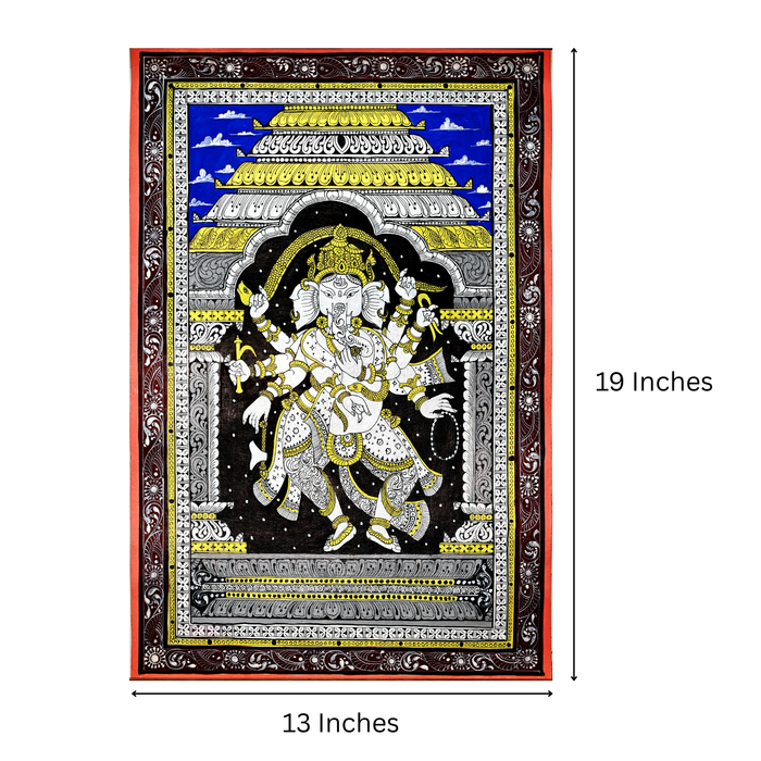 Nritya Ganapati Pattachitra — Original Odisha Dancing Ganesha on Black Ground | 13×19 Inches | Sacred Ganesha Wall Art