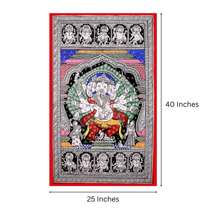 Ganesha Pattachitra — Original Odisha Hand-Painted Temple Art | 24×40 Inches | Sacred Ganesha Wall Art
