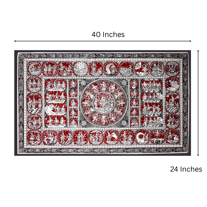 Krishna Life Story Pattachitra — Original Handmade Odisha Painting | 24×40 Inches | Dashavatara & Krishna Leela