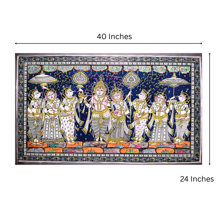 Krishna Raas Leela Pattachitra — Original Handmade Odisha Painting | 24×40 Inches | Krishna with Gopis