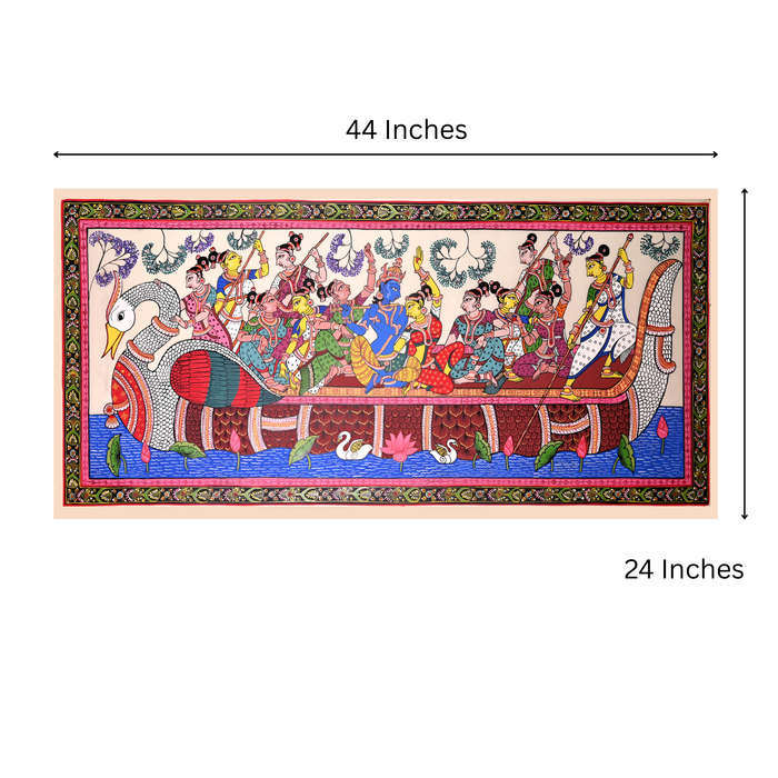 Krishna Gopi Vrindavan Pattachitra on Tussar Silk — Original Odisha Hand-Painted Bhakti Art | 24×44 Inches | Sacred Krishna Wall Art