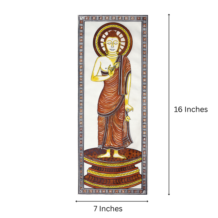 Buddha Pattachitra Painting on Tussar Silk — Original Handmade Odisha Art | 7×16 Inches