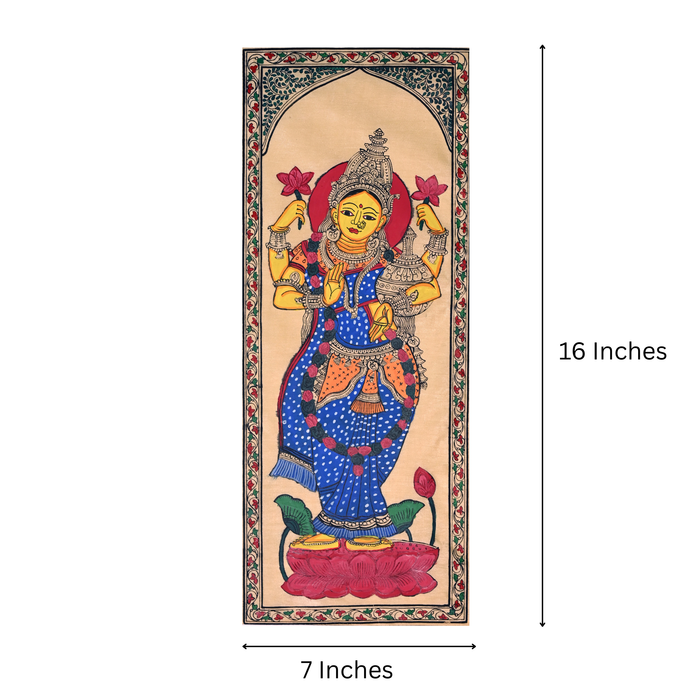 Lakshmi Pattachitra Painting on Tussar Silk — Original Handmade Odisha Art | 7×16 Inches