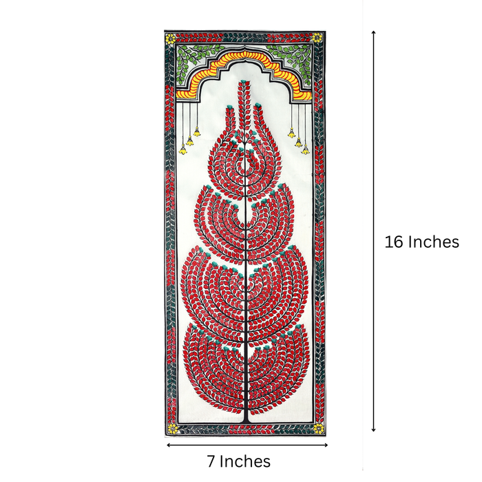 Tree of Life Pattachitra Painting on Tussar Silk — Original Handmade Odisha Art | 7×16 Inches