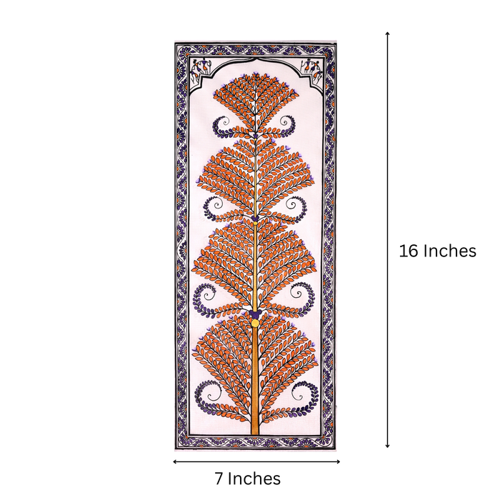 Tree of Life Pattachitra Painting on Tussar Silk — Original Handmade Odisha Art | 7×16 Inches
