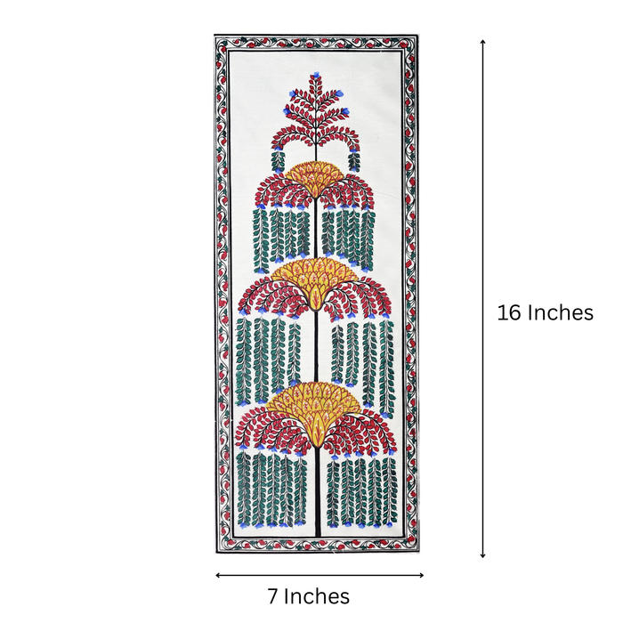 Tree of Life Pattachitra Painting on Tussar Silk — Original Handmade Odisha Art | 7×16 Inches