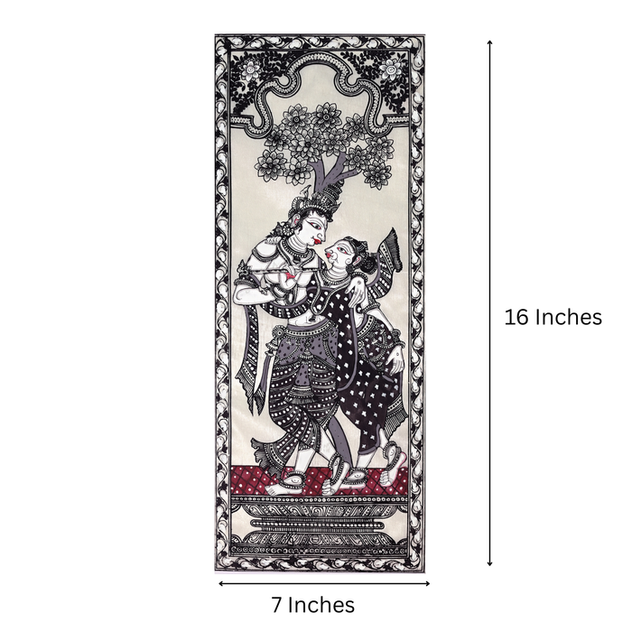 Radha Krishna Pattachitra Painting on Tussar Silk — Original Handmade Odisha Art | 7×16 Inches | Divine Love