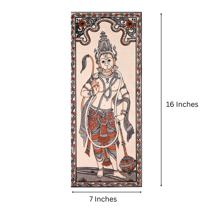 Hanuman Pattachitra Painting on Tussar Silk — Original Handmade Odisha Art | 7×16 Inches