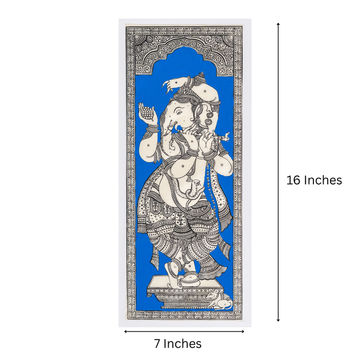 Dancing Ganesha Pattachitra Painting on Tussar Silk — Original Handmade Odisha Art | 7×16 Inches