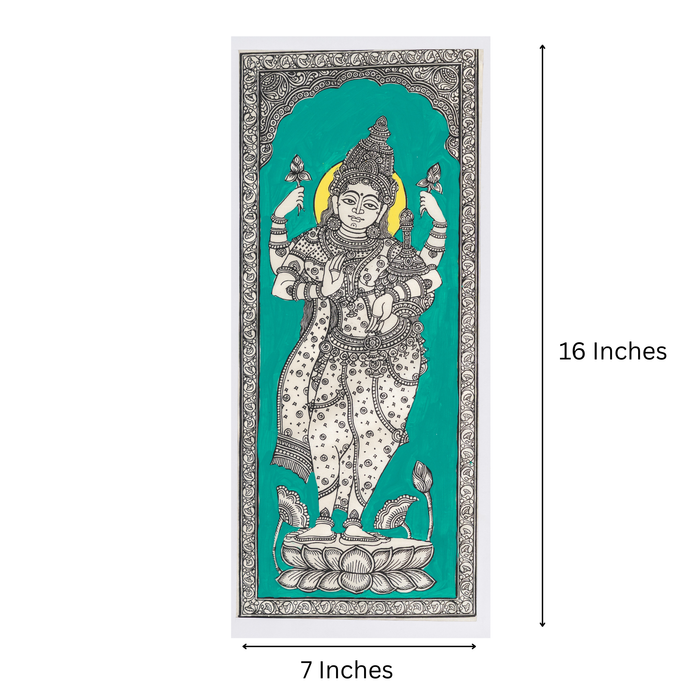 Lakshmi Pattachitra Painting on Tussar Silk — Original Handmade Odisha Art | 7×16 Inches