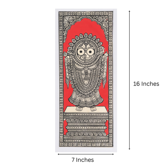 Jagannath Pattachitra Painting on Tussar Silk — Original Handmade Odisha Art | 7×16 Inches