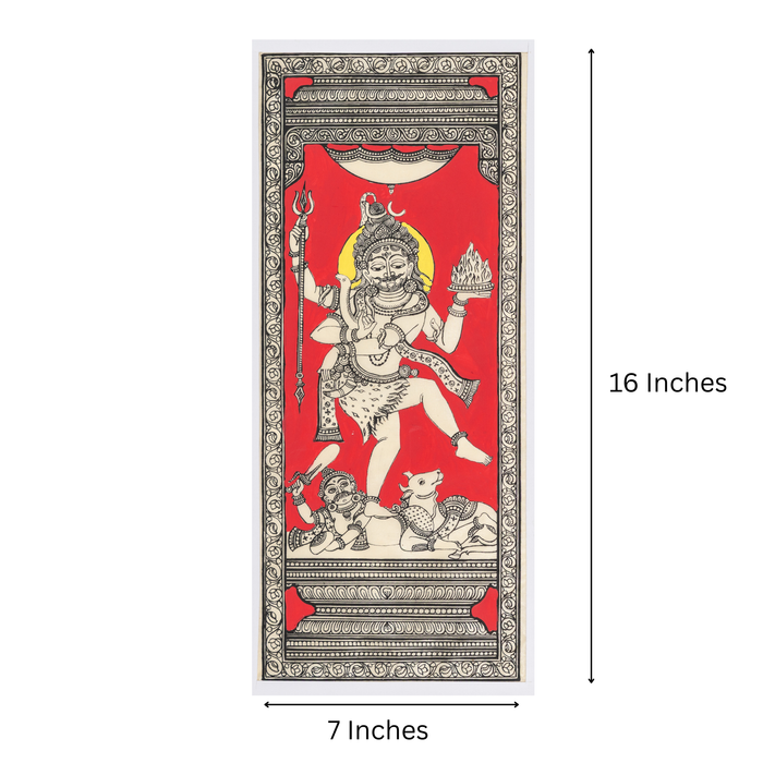 Shiva Pattachitra Painting on Tussar Silk — Original Handmade Odisha Art | 7×16 Inches