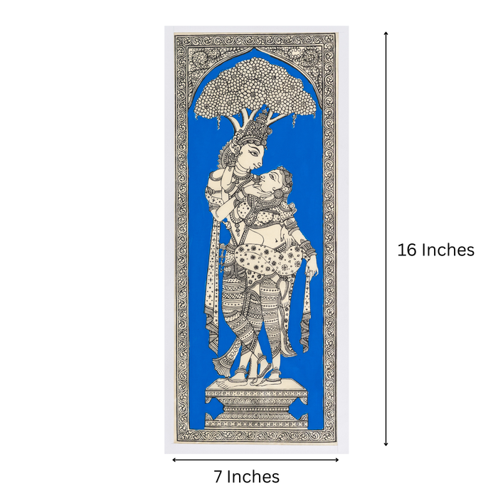 Radha Krishna Pattachitra Painting on Tussar Silk — Original Handmade Odisha Art | 7×16 Inches | Divine Love