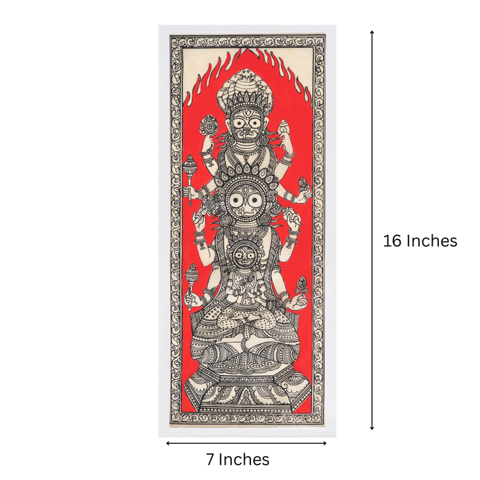Jagannath Balabhadra Subhadra Pattachitra Painting on Tussar Silk — Original Handmade Odisha Art | 7×16 Inches