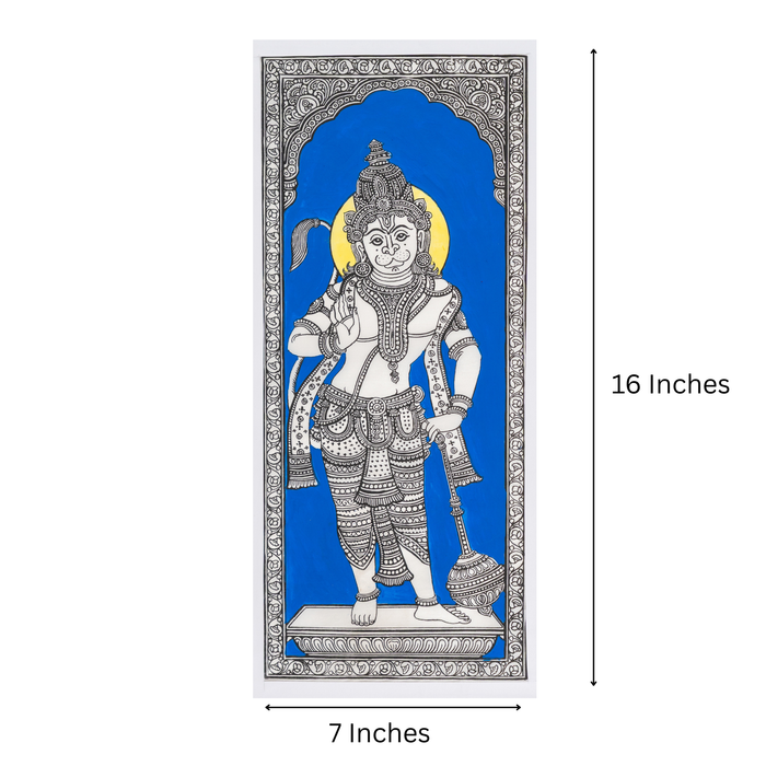Hanuman Pattachitra Painting on Tussar Silk — Original Handmade Odisha Art | 7×16 Inches