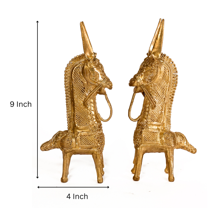 Brass Horse Dhokra Sculpture Set · 9 Inches