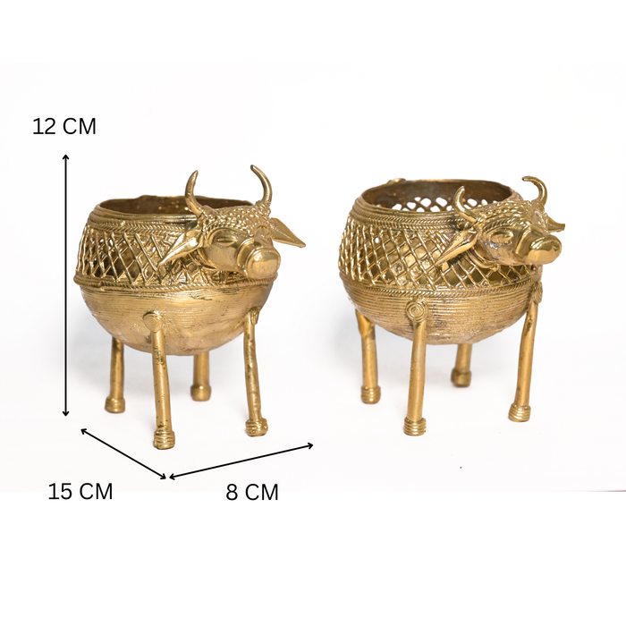 Dhokra Standing Bull Pen Stands (Set of 2) · 4.5×6.5 Inches Each