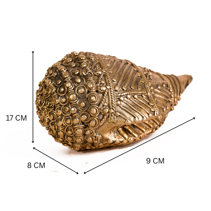 Sacred Shankh Dhokra Sculpture · Handcrafted Brass Conch Shell