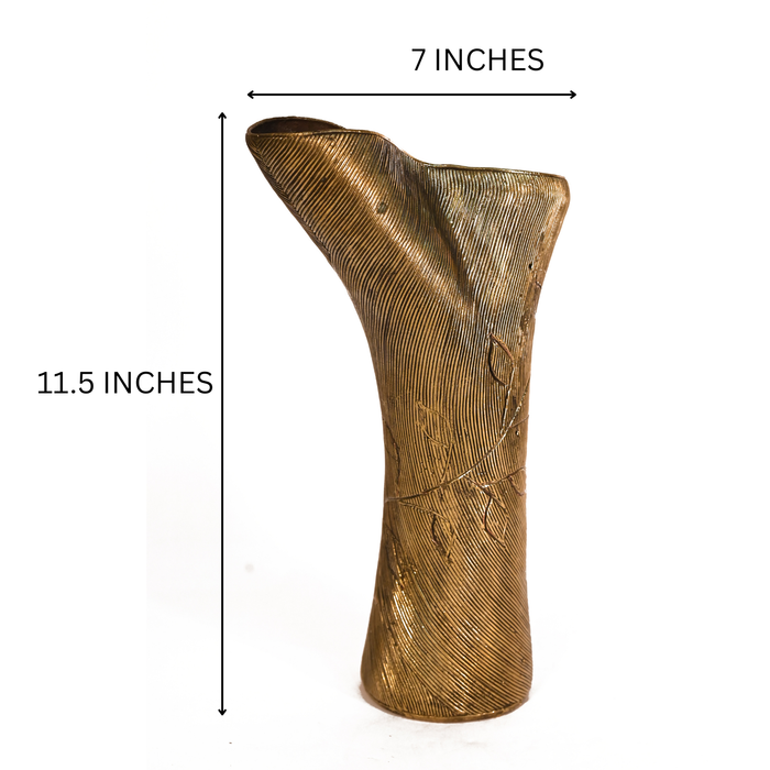 Dhokra Twin-Mouth Brass Vase · 7×11.5 Inches