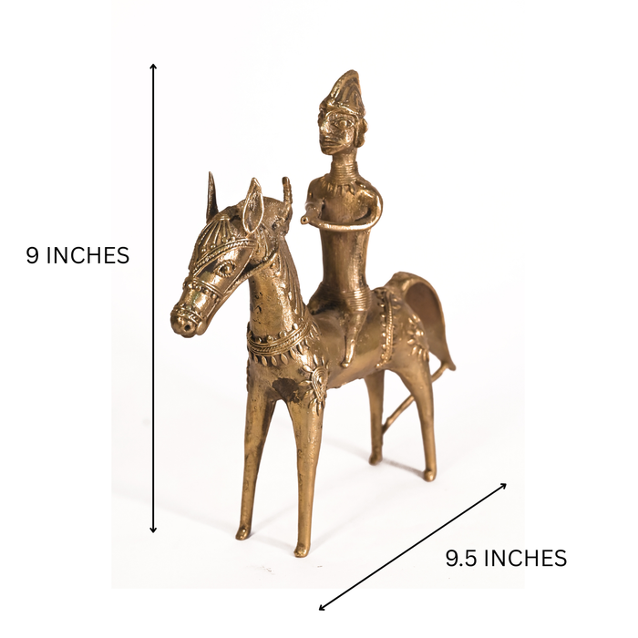 Tribal Warrior on Horseback · Bastar Dhokra Brass Sculpture