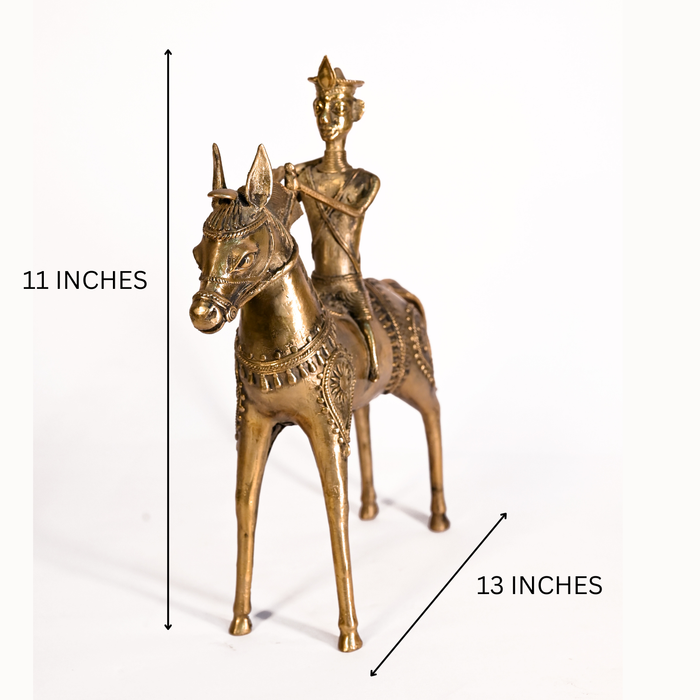 Tribal Horse Rider Dhokra Sculpture · 11×13 Inches
