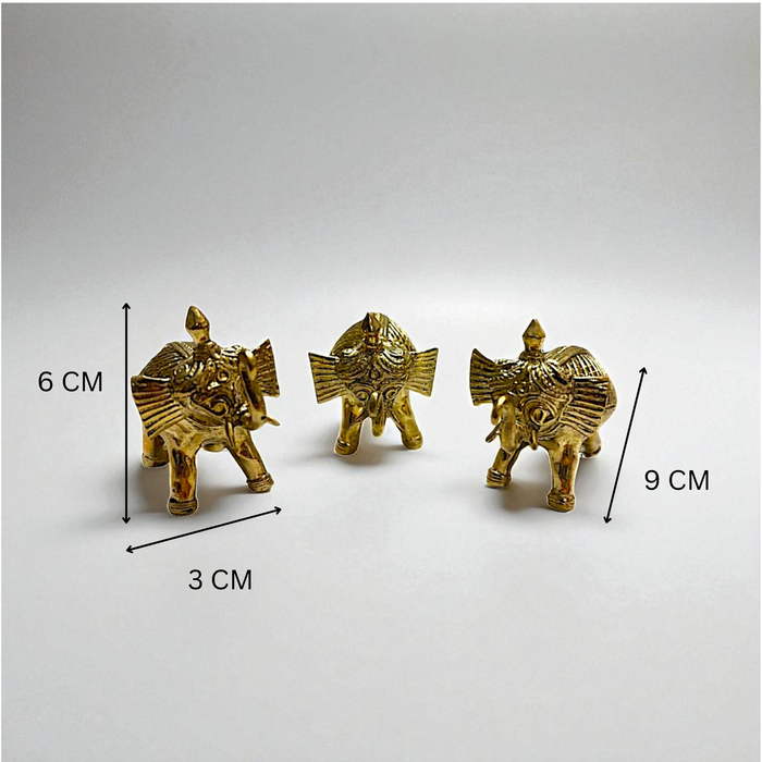 Elephant Trio Dhokra Sculptures · Set of 3 Bastar Brass Figurines