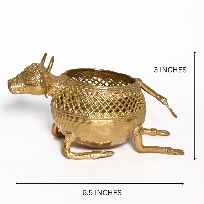 Dhokra Reclining Bull Pen Stands (Set of 2) · 3×6.5 Inches Each