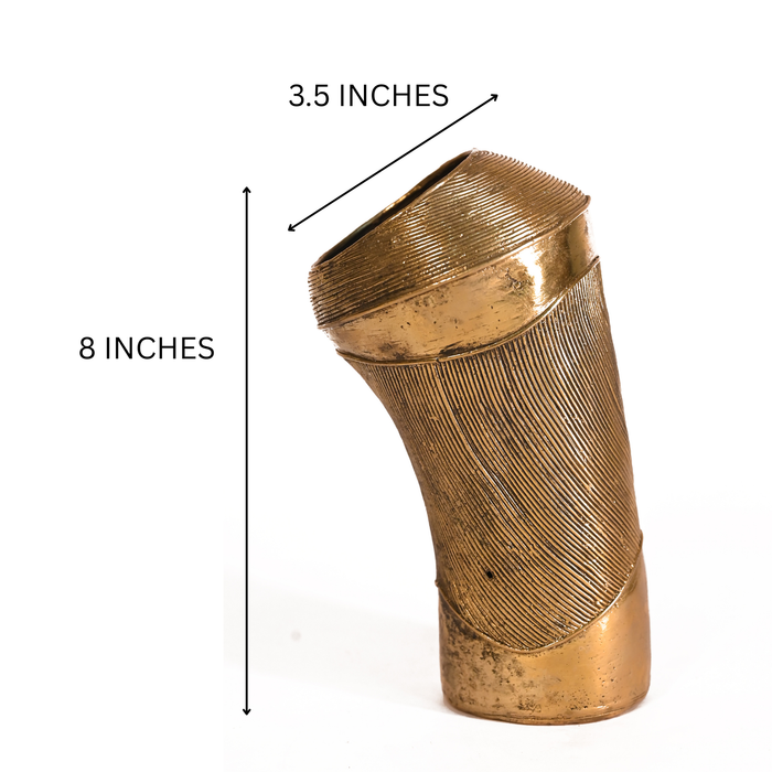 Dhokra Curved Leaf Brass Vase · 3.5×8 Inches