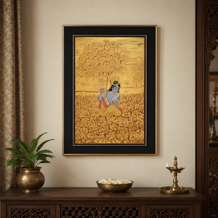Krishna Under the Golden Tree Painting · 24×36 Inches